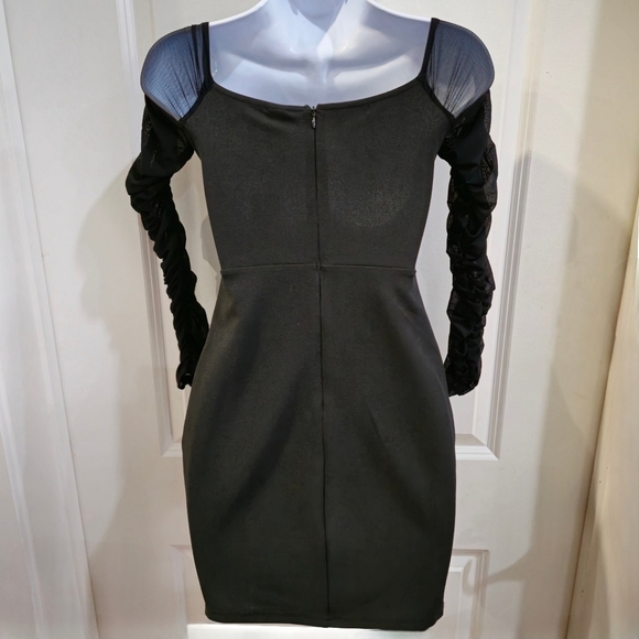 Little Black Dress ✦ Drop Waist Bodycon ✦ Long Sheer Sleeves + Padded Bust ✦ XS - Picture 6 of 17